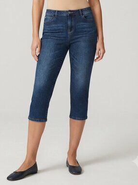 Santana Women's Size 14 Dark Wash Straight Leg Jeans Mid Rise Stretch Denim